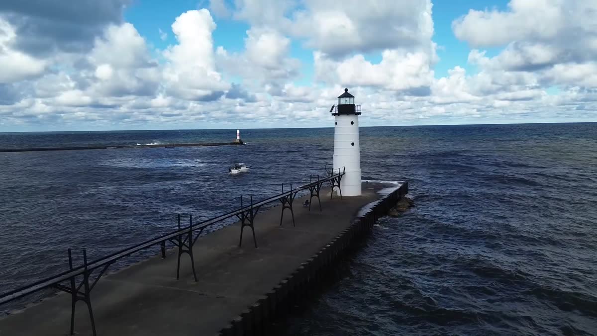 Manistee North Pierhead Lighthouse on Lake Michigan from above
